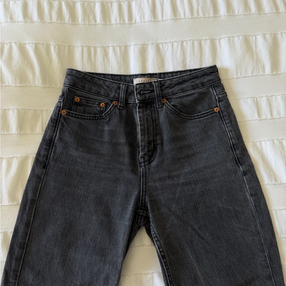 Topshop Black Straight Leg Jeans – High Rise Cropped Raw Hem W25 - Picture 2 of 6